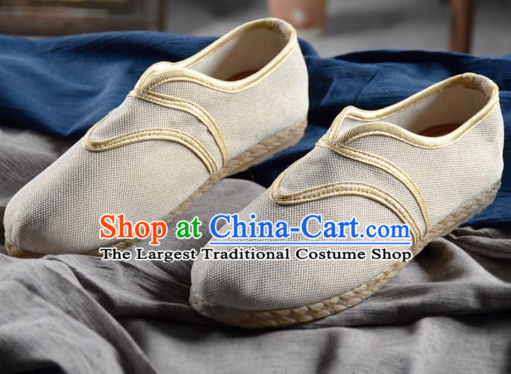Chinese Traditional Handmade White Flax Shoes National Multi Layered Cloth Shoes for Men