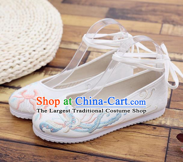 Traditional Chinese Handmade Embroidered Butterfly White Shoes National Cloth Shoes for Women