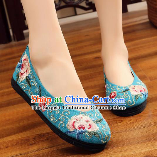 Traditional Chinese Handmade Embroidered Blue Shoes Hanfu Shoes National Cloth Shoes for Women