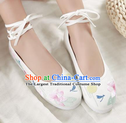 Traditional Chinese Handmade Embroidered Lotus White Shoes Hanfu Shoes National Cloth Shoes for Women