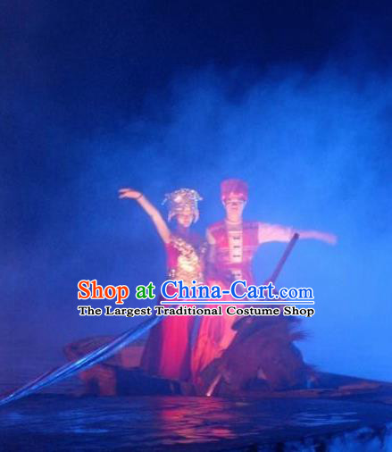 Chinese Impression Shjie Liu Stage Performance Zhuang Nationality Dance Costumes for Women for Men
