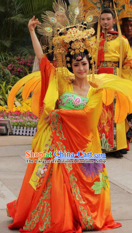 Chinese The Dream of Datang Tang Dynasty Imperial Consort Dance Orange Dress Stage Performance Costume for Women