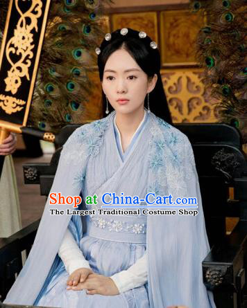 Drama Ever Night Ancient Chinese Court Princess Li Yu Blue Dress Traditional Tang Dynasty Royal Infanta Costumes for Women