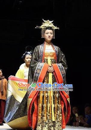 Chinese Encore Dunhuang Tang Dynasty Court Dance Black Dress Stage Performance Costume and Headpiece for Women