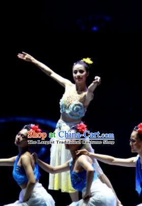 Chinese Jin Show Dan Zhai Miao Nationality Dance Dress Stage Performance Costume and Headpiece for Women
