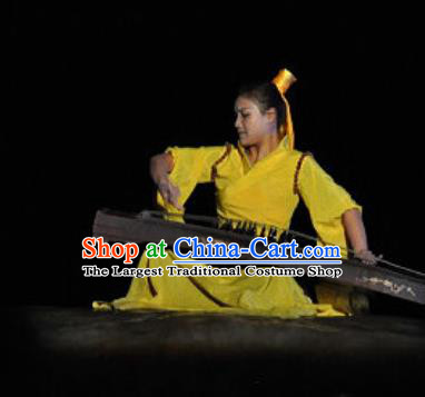 Chinese Shaolin Zen Music Ritual Folk Dance Yellow Dress Stage Performance Costume for Women