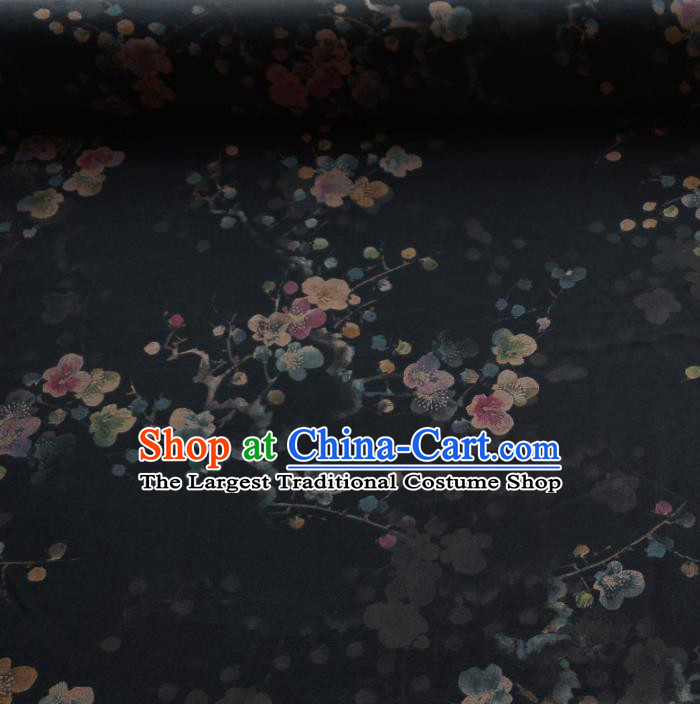 Traditional Chinese Classical Plum Blossom Pattern Black Gambiered Guangdong Gauze Silk Fabric Ancient Hanfu Dress Silk Cloth