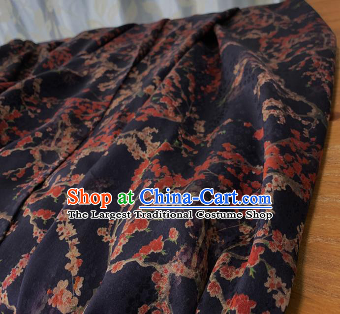 Chinese Classical Plum Pattern Navy Silk Fabric Traditional Ancient Hanfu Dress Brocade Cloth