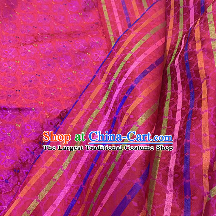 Chinese Classical Flowers Pattern Rosy Silk Fabric Traditional Ancient Hanfu Dress Brocade Cloth