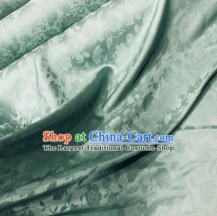 Chinese Classical Peony Pattern Light Green Silk Fabric Traditional Ancient Hanfu Dress Brocade Cloth