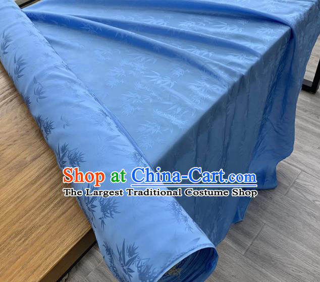 Chinese Classical Bamboo Leaf Pattern Blue Silk Fabric Traditional Ancient Hanfu Dress Brocade Cloth