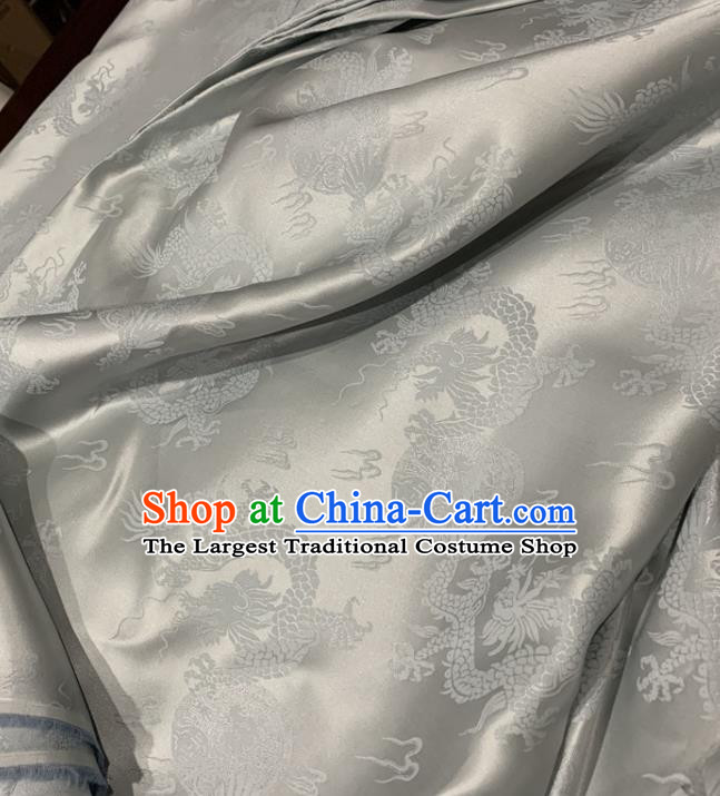 Chinese Classical Dragon Pattern Grey Silk Fabric Traditional Ancient Hanfu Dress Brocade Cloth