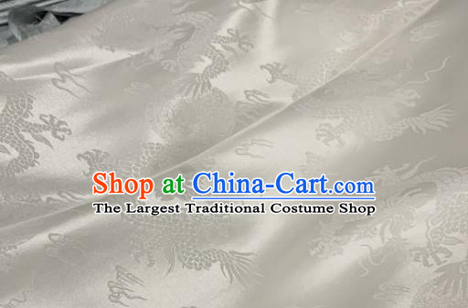 Chinese Classical Dragon Pattern White Silk Fabric Traditional Ancient Hanfu Dress Brocade Cloth