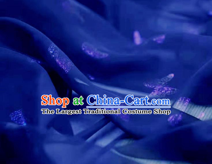 Chinese Classical Butterfly Pattern Royalblue Silk Fabric Traditional Ancient Hanfu Dress Brocade Cloth