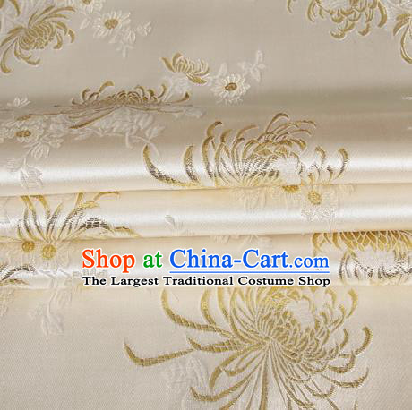 Chinese Classical Chrysanthemum Pattern Beige Silk Fabric Traditional Ancient Hanfu Dress Brocade Cloth