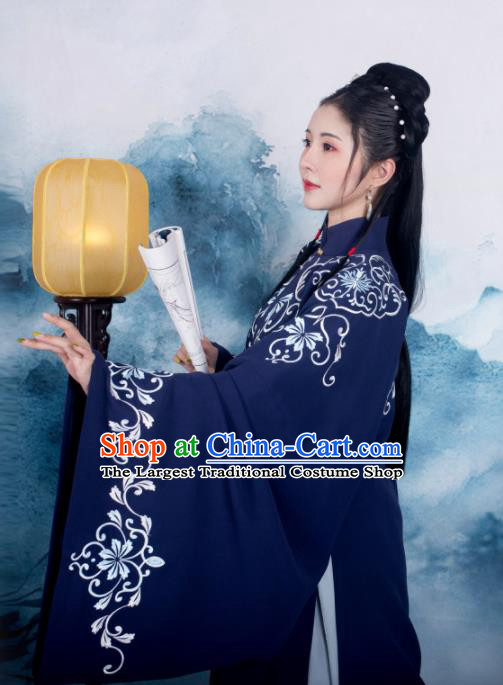 Traditional Chinese Ming Dynasty Royal Princess Replica Costumes Ancient Nobility Lady Navy Hanfu Dress for Women
