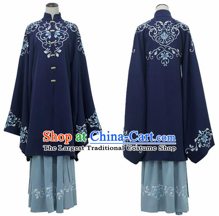 Traditional Chinese Ming Dynasty Royal Princess Replica Costumes Ancient Nobility Lady Navy Hanfu Dress for Women