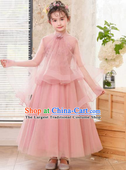 Top Grade Christmas Day Dance Performance Pink Veil Full Dress Kindergarten Girl Stage Show Costume for Kids