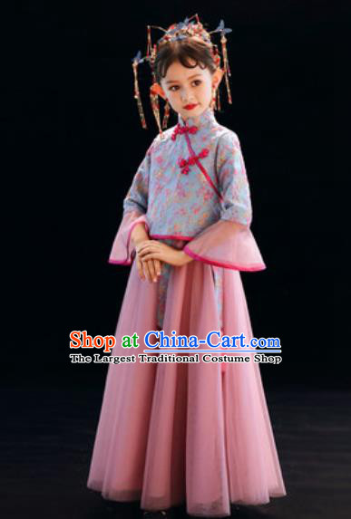 Chinese New Year Performance Pink Full Dress National Kindergarten Girls Dance Stage Show Costume for Kids