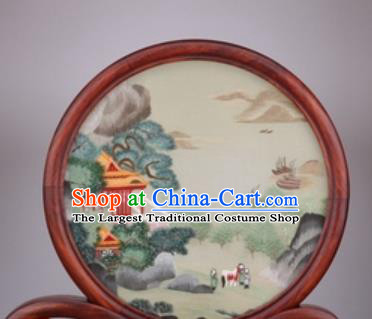 Chinese Traditional Suzhou Embroidery Pavilion Desk Folding Screen Embroidered Rosewood Decoration Embroidering Craft