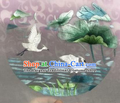 Chinese Traditional Suzhou Embroidery Crane Lotus Leaf Cloth Accessories Embroidered Patches Embroidering Craft
