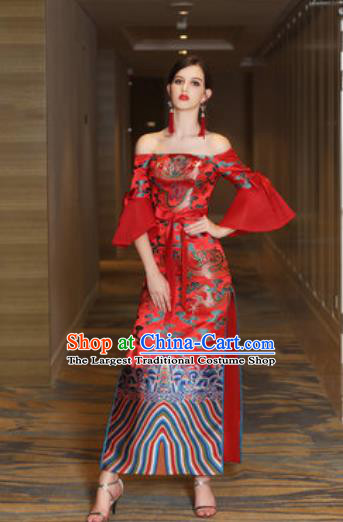 Chinese New Year Performance Red Dress National Dance Stage Show Costume for Women