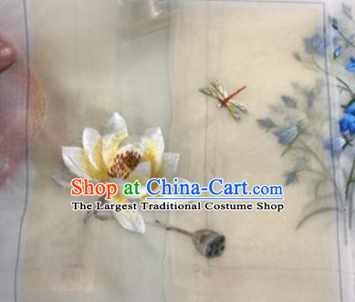 Chinese Traditional Suzhou Embroidery Dragonfly Lotus Cloth Accessories Embroidered Patches Embroidering Craft