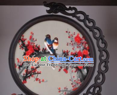 Chinese Traditional Suzhou Embroidery Plum Table Folding Screen Embroidered Rosewood Decoration Embroidering Craft