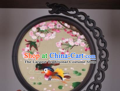Chinese Traditional Suzhou Embroidery Begonia Mandarin Duck Table Folding Screen Embroidered Rosewood Decoration Embroidering Craft