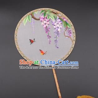 Chinese Traditional Suzhou Embroidery Wisteria Palace Fans Embroidered Silk Round Fans Embroidery Craft