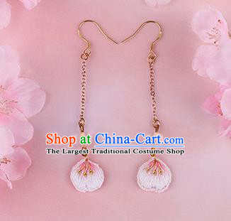 Traditional Chinese Handmade Embroidery Pink Earrings Classical Hanfu Embroidered Ear Accessories for Women