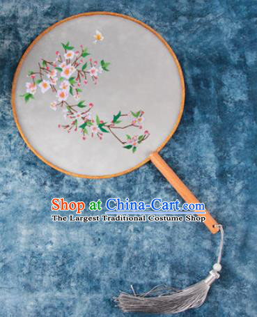 Chinese Traditional Handmade Embroidery Peach Flowers Round Fan Embroidered Palace Fans