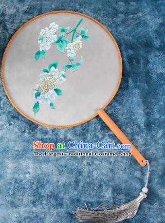 Chinese Traditional Handmade Embroidery Blue Flower Round Fan Embroidered Palace Fans