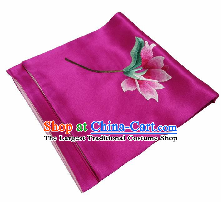 Chinese Traditional Handmade Embroidery Magnolia Rosy Silk Handkerchief Embroidered Hanky Suzhou Embroidery Noserag Craft