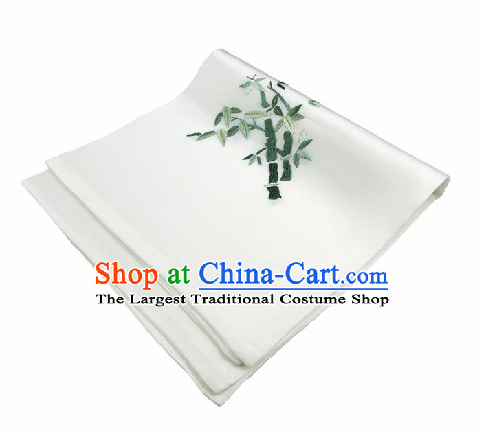 Chinese Traditional Handmade Embroidery Bamboo White Silk Handkerchief Embroidered Hanky Suzhou Embroidery Noserag Craft