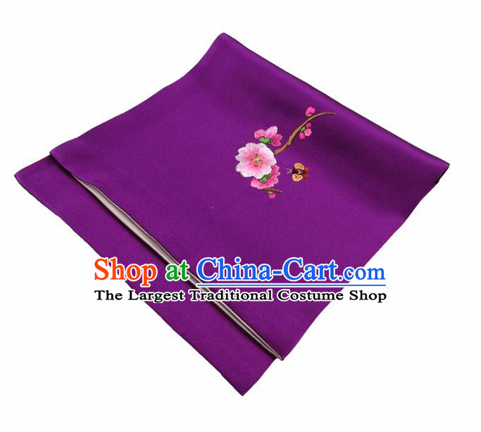 Chinese Traditional Handmade Embroidery Plum Blossom Purple Silk Handkerchief Embroidered Hanky Suzhou Embroidery Noserag Craft