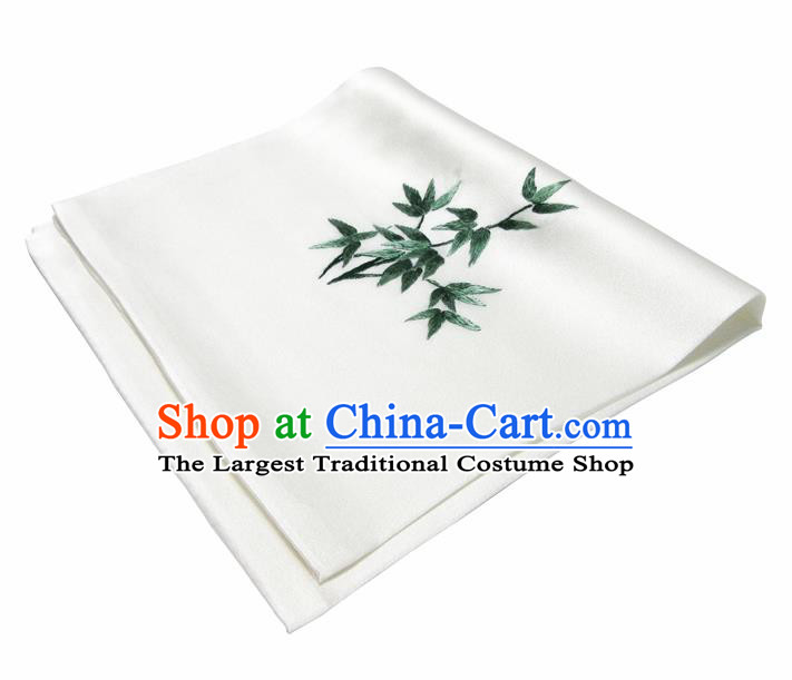 Chinese Traditional Handmade Embroidery Bamboo White Silk Handkerchief Embroidered Hanky Suzhou Embroidery Noserag Craft