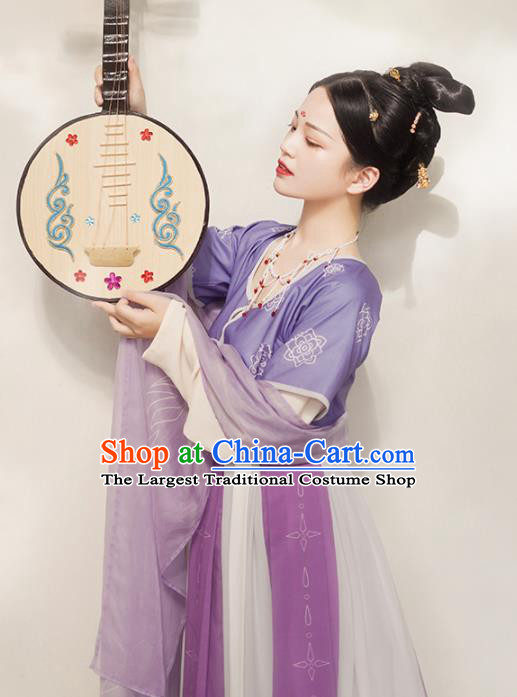Traditional Chinese Tang Dynasty Palace Maidservant Replica Costumes Ancient Court Dancer Purple Hanfu Dress for Women
