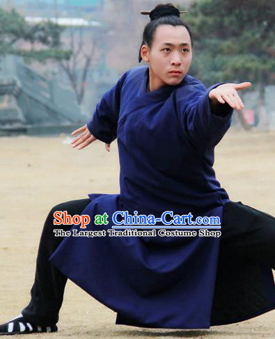 Chinese Traditional Martial Arts Royalblue Robe Priest Frock Kung Fu Taoist Priest Tai Chi Costume for Men