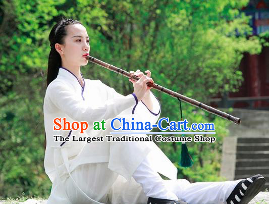 Chinese Traditional Wudang Taoist Nun White Martial Arts Outfits Kung Fu Tai Chi Costume for Women