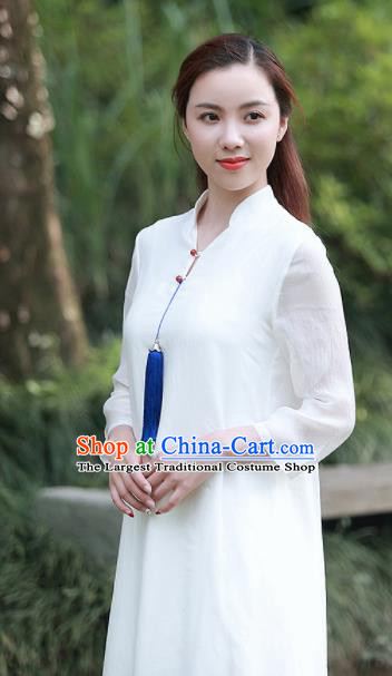 Chinese Traditional Tang Suit White Qipao Dress Classical Cheongsam Costume for Women
