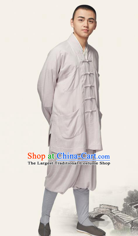 Traditional Chinese Monk Costume Meditation Light Grey Outfits Shirt and Pants for Men