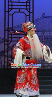 Traditional Chinese Henan Opera Seven Swords Prime Minister Red Costumes and Headwear for Men