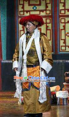 Lang SaWenBo Traditional Chinese Tibetan Nationality Chieftain Stage Performance Costumes and Headwear for Men
