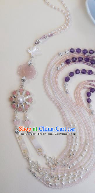 Traditional Chinese Classical Rose Quartz Brooch Pendant Hanfu Palace Tassel Breastpin Accessories for Women