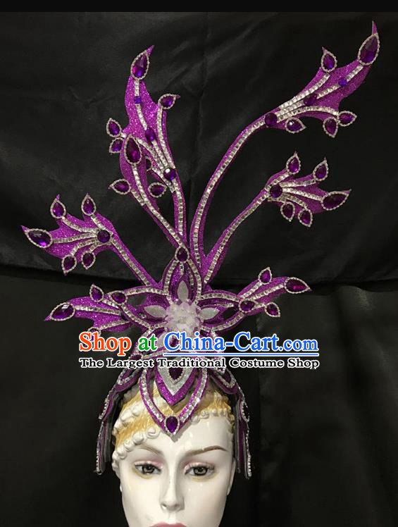 Top Halloween Samba Dance Purple Royal Crown Brazilian Rio Carnival Deluxe Hair Accessories for Women