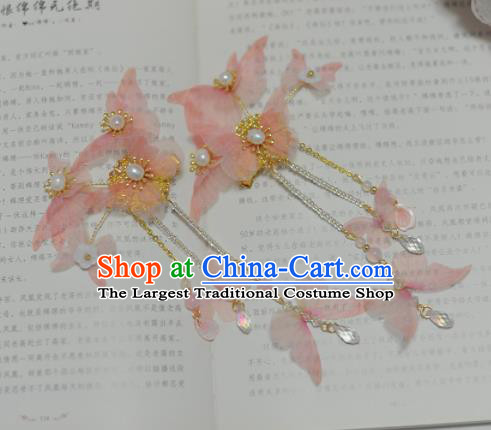 Traditional Chinese Classical Pink Silk Butterfly Hair Claws Hairpins Ancient Princess Hanfu Hair Accessories for Women