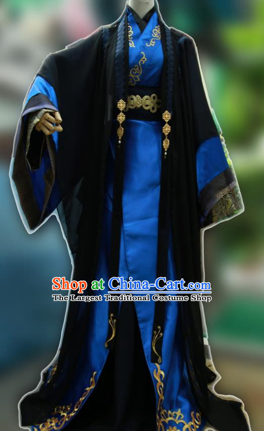 Traditional Chinese Cosplay Prince Swordsman Royalblue Clothing Ancient Nobility Childe Costume for Men