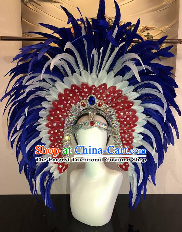 Top Halloween Rio Carnival Deluxe Royalblue Feather Hat Brazilian Samba Dance Hair Accessories for Women