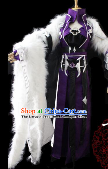 Chinese Cosplay Fairy Princess Purple Dress Ancient Female Swordsman Knight Costume for Women